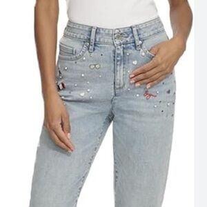 Karl Lagerfeld Light Blue Straight Leg Jeans with Embellishments